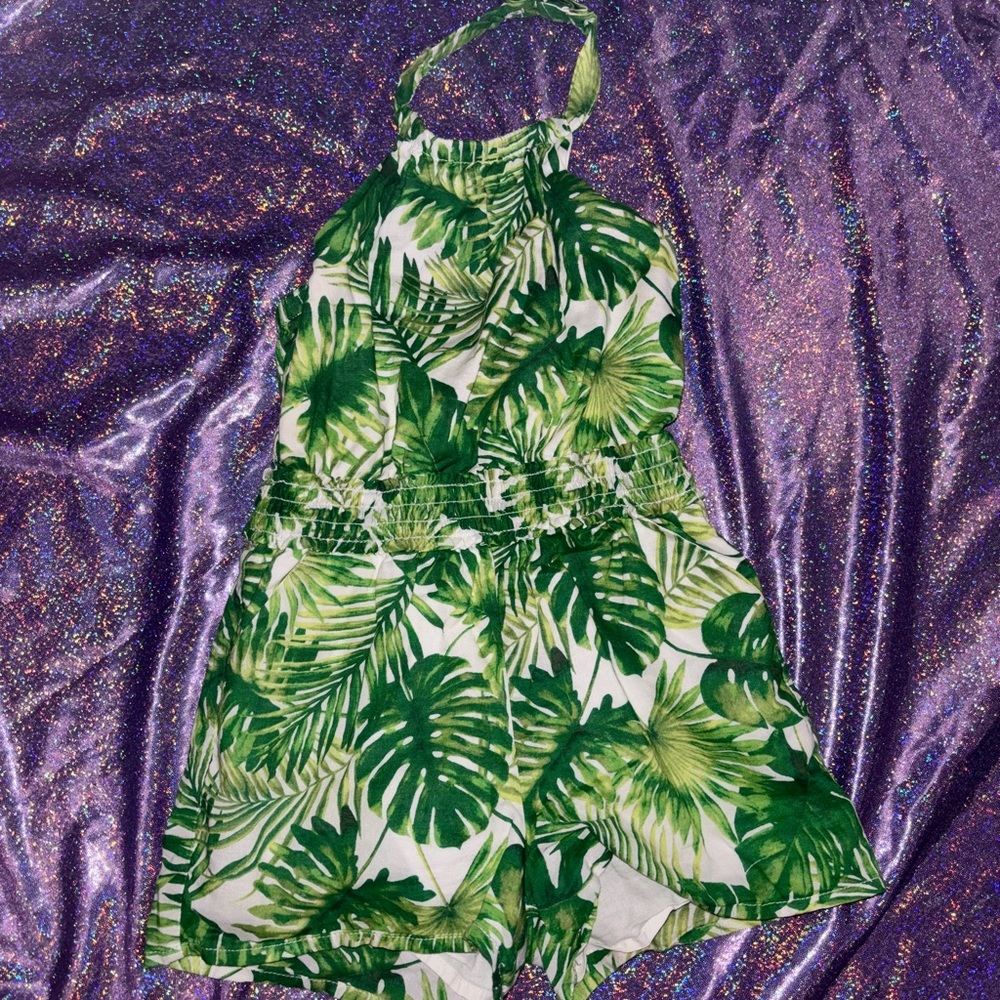Janie & Jack Banana Leaf Green Palm Print Romper